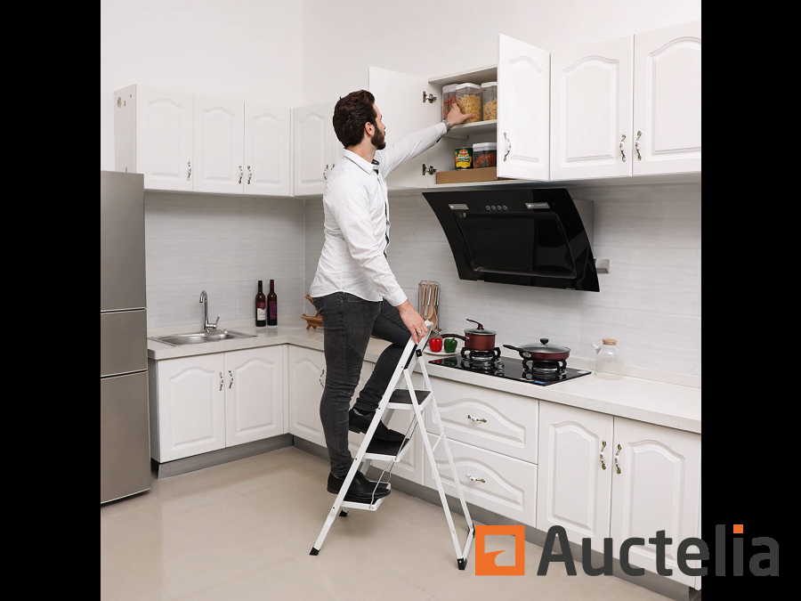 Foldable Ladder, Stepladder, Footstool, 3 Levels - White - Consumer g 
