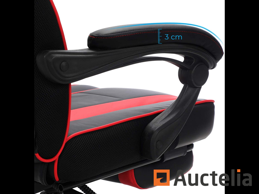 IDIMEX Chaise de Bureau Gamer Force Fauteuil Gaming Ergonomique pivotant,  siège baquet Racer avec Dossier inclinable accoudoirs réglables et Coussins  pour Le Dos, revêtement Tissu Noir/Rouge