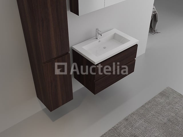 1-persoons badkamermeubel 80 cm donker hout decor - Incl. kraan – foto 4 – kavel bij Auctelia, Tholen