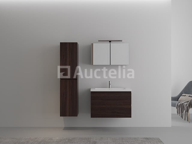 1-persoons badkamermeubel 80 cm donker hout decor - Incl. kraan – foto 2 – kavel bij Auctelia, Tholen