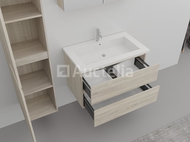 1-persoons badkamermeubel 80 cm licht hout decor - Incl. kraan – foto 4 – kavel bij Auctelia, Tholen