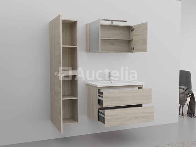 1-persoons badkamermeubel 80 cm licht hout decor - Incl. kraan – foto 3 – kavel bij Auctelia, Tholen