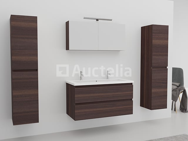2-persoons badkamermeubel 100 cm donker hout decor - Incl. kranen – foto 2 – kavel bij Auctelia, Tholen