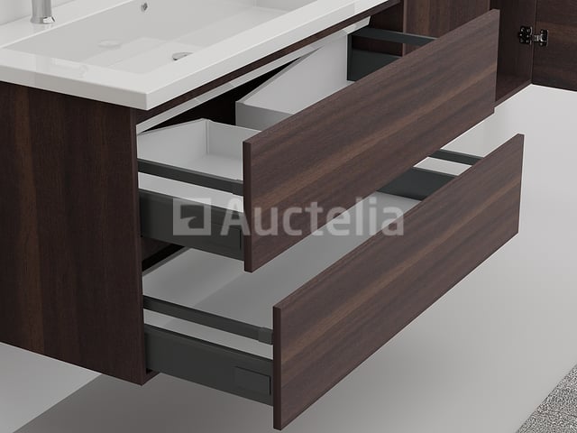 2-persoons badkamermeubel 100 cm donker hout decor - Incl. kranen – foto 4 – kavel bij Auctelia, Tholen