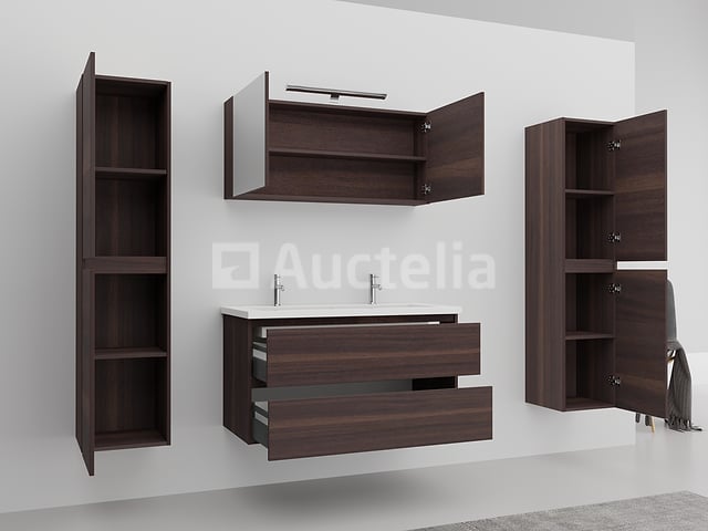 2-persoons badkamermeubel 100 cm donker hout decor - Incl. kranen – foto 3 – kavel bij Auctelia, Tholen