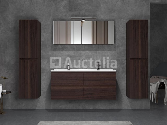 2-persoons badkamermeubel 120 cm donker hout decor - Incl. kranen – foto 2 – kavel bij Auctelia, Tholen