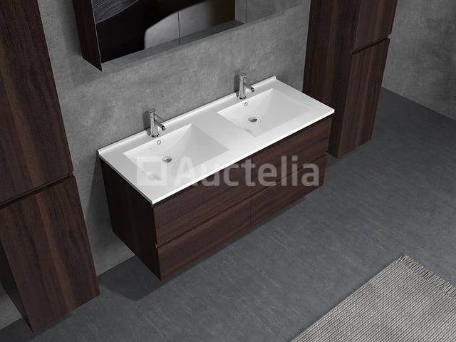 2-persoons badkamermeubel 120 cm donker hout decor - Incl. kranen – foto 3 – kavel bij Auctelia, Tholen
