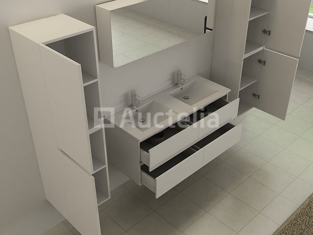 2-persoons badkamermeubel 120 cm hoogglans wit - Incl. kranen – foto 3 – kavel bij Auctelia, Tholen