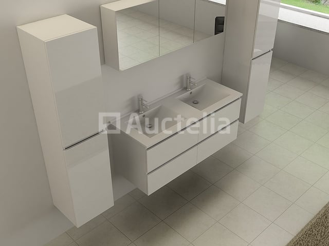 2-persoons badkamermeubel 120 cm hoogglans wit - Incl. kranen – foto 2 – kavel bij Auctelia, Tholen