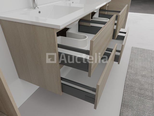2-persoons badkamermeubel 120 cm licht hout decor - Incl. kranen – foto 5 – kavel bij Auctelia, Tholen