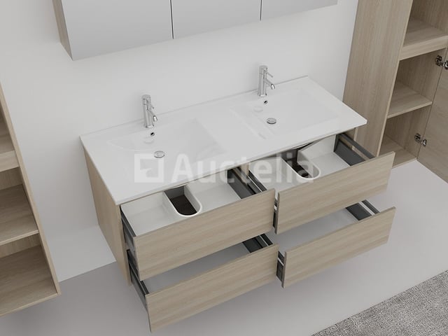 2-persoons badkamermeubel 120 cm licht hout decor - Incl. kranen – foto 4 – kavel bij Auctelia, Tholen