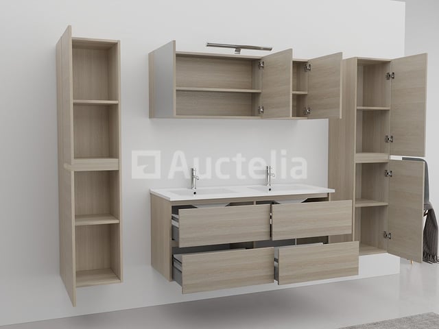 2-persoons badkamermeubel 120 cm licht hout decor - Incl. kranen – foto 3 – kavel bij Auctelia, Tholen