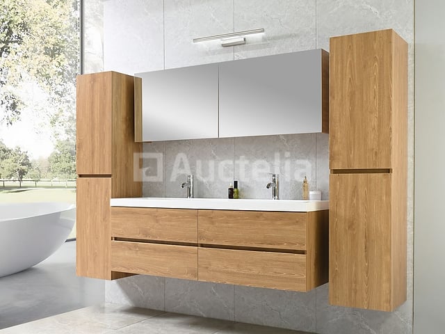 2-persoons badkamermeubel 145 cm licht hout decor - Incl. kranen – foto 2 – kavel bij Auctelia, Tholen