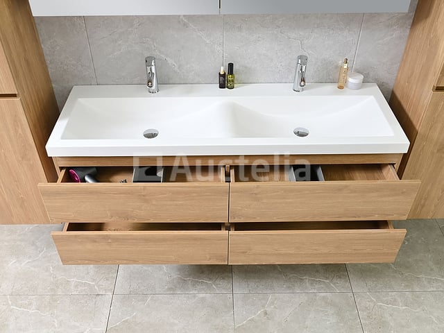 2-persoons badkamermeubel 145 cm licht hout decor - Incl. kranen – foto 4 – kavel bij Auctelia, Tholen