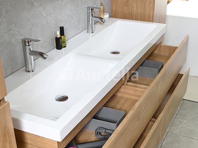 2-persoons badkamermeubel 145 cm licht hout decor - Incl. kranen – foto 3 – kavel bij Auctelia, Tholen