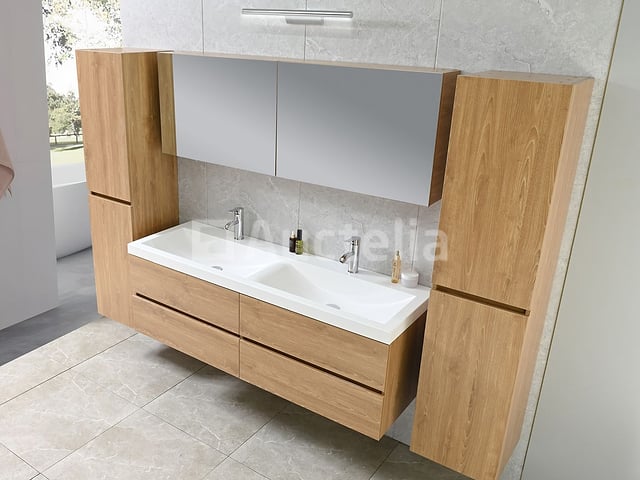 2-persoons badkamermeubel 145 cm licht hout decor - Incl. kranen – foto 7 – kavel bij Auctelia, Tholen