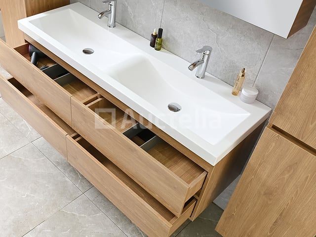 2-persoons badkamermeubel 145 cm licht hout decor - Incl. kranen – foto 5 – kavel bij Auctelia, Tholen