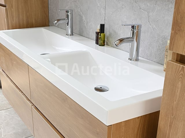 2-persoons badkamermeubel 145 cm licht hout decor - Incl. kranen – foto 9 – kavel bij Auctelia, Tholen