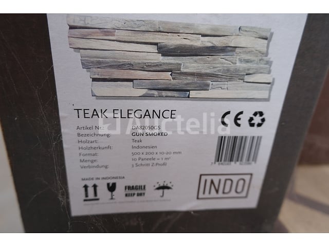 24 pakketten van 1 m² Indo Teak Gun gerookte 3D-paneling – foto 5 – kavel bij Auctelia, Liège