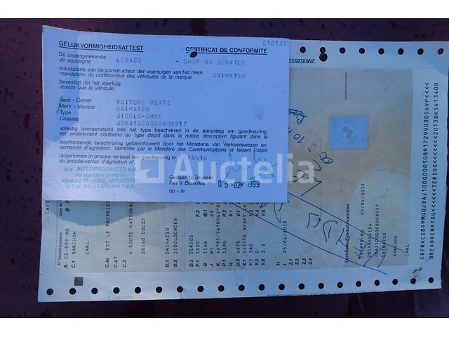 Auto (voor onderdelen) Daihatsu Terios (1999-169,442 km)(VIN:JDAJ100G000508917) – foto 4 – kavel bij Auctelia, Fauvillers
