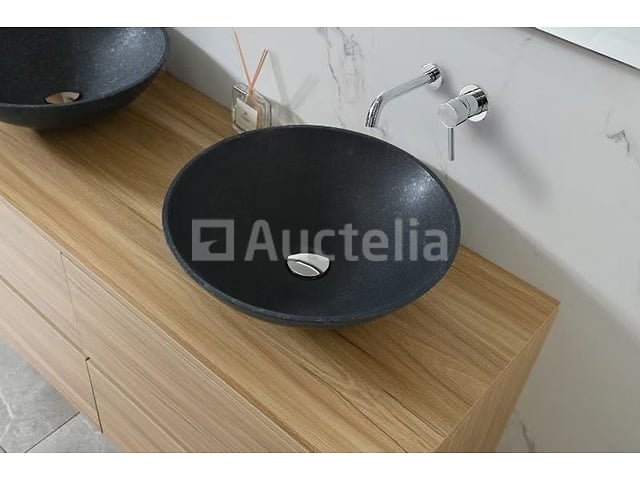 Badkamermeubel 130 cm - Licht hout decor + zwarte waskommen - Incl. muurkranen – foto 9 – kavel bij Auctelia, Tholen