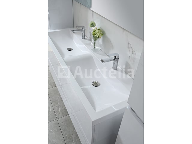 Badkamermeubel 145 cm - Hoogglans wit + witte dubbele wasbak - Incl. kranen – foto 7 – kavel bij Auctelia, Tholen