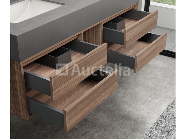 Badkamermeubel 2-persoons - 120 cm - Hout decor met grijze wasbak - Incl. kranen – foto 4 – kavel bij Auctelia, Tholen