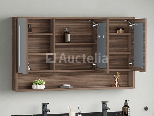 Badkamermeubel 2-persoons - 120 cm - Hout decor met zwarte wasbak - Incl. kranen – foto 5 – kavel bij Auctelia, Tholen