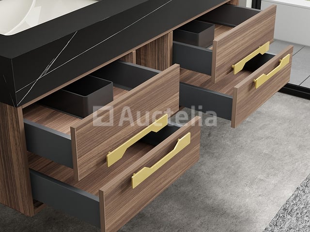 Badkamermeubel 2-persoons - 120 cm - Hout decor met zwarte wasbak - Incl. kranen – foto 4 – kavel bij Auctelia, Tholen