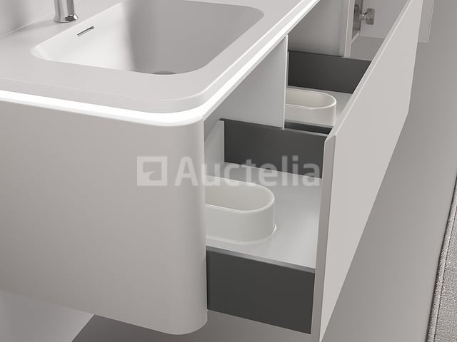 Badkamermeubel 2 persoons 120 cm - Taupe - 2 zijkasten, 2 ovale spiegels – foto 4 – kavel bij Auctelia, Tholen