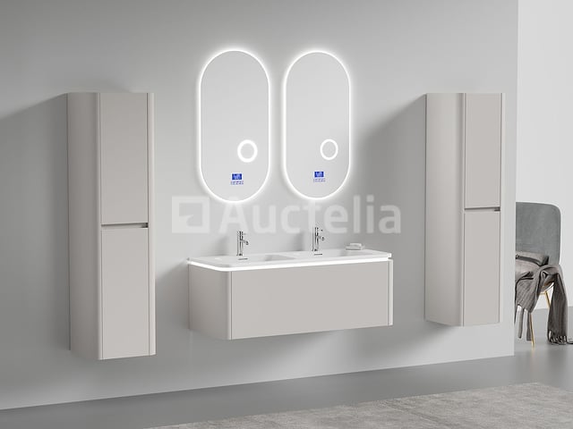 Badkamermeubel 2 persoons 120 cm - Taupe - 2 zijkasten, 2 ovale spiegels – foto 2 – kavel bij Auctelia, Tholen