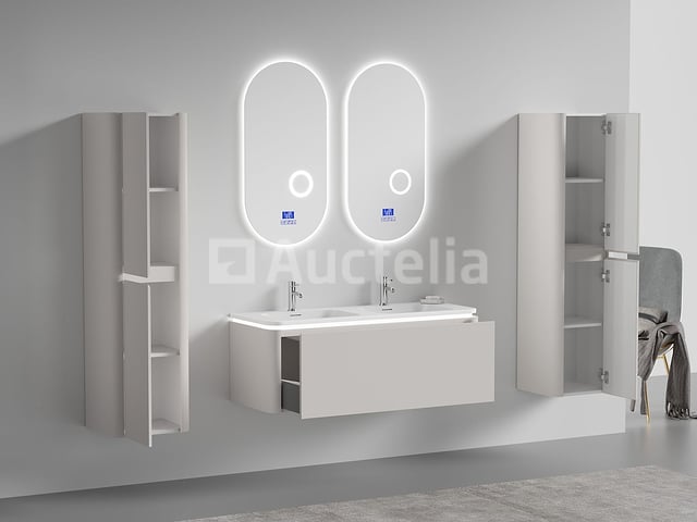 Badkamermeubel 2 persoons 120 cm - Taupe - 2 zijkasten, 2 ovale spiegels – foto 3 – kavel bij Auctelia, Tholen