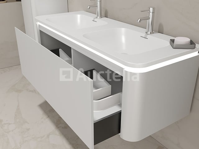 Badkamermeubel 2 persoons 120 cm - Wit - 2 zijkasten, 2 ovale spiegels – foto 4 – kavel bij Auctelia, Tholen
