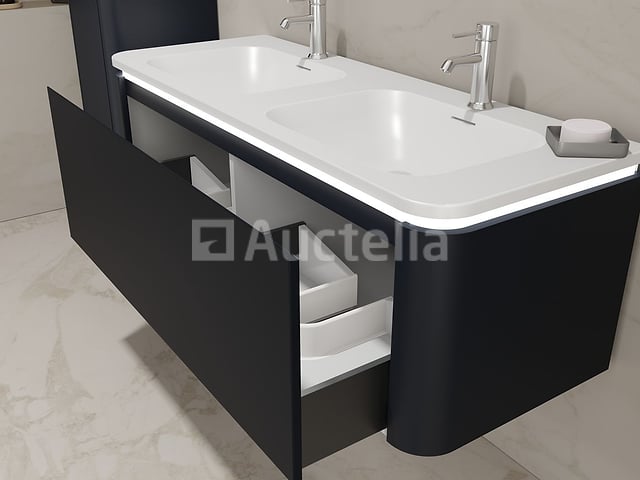 Badkamermeubel 2 persoons 120 cm - Zwart - 2 zijkasten, 2 ovale spiegels – foto 4 – kavel bij Auctelia, Tholen
