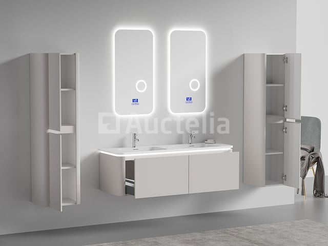 Badkamermeubel 2 persoons 140 cm - Taupe - 2 zijkasten, 2 ovale spiegels – foto 3 – kavel bij Auctelia, Tholen