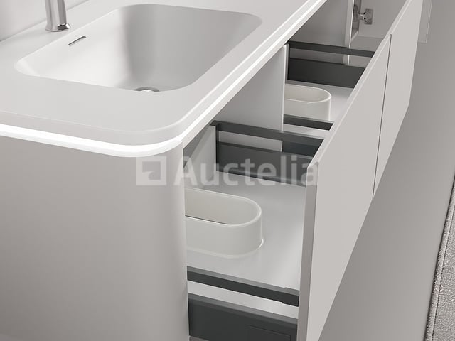 Badkamermeubel 2 persoons 140 cm - Taupe - 2 zijkasten, 2 ovale spiegels – foto 4 – kavel bij Auctelia, Tholen