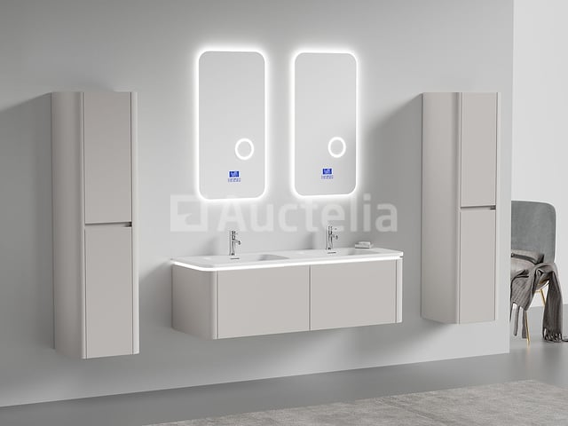 Badkamermeubel 2 persoons 140 cm - Taupe - 2 zijkasten, 2 ovale spiegels – foto 2 – kavel bij Auctelia, Tholen