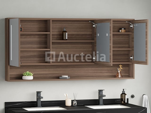 Badkamermeubel 2-persoons - 150 cm - Hout decor met zwarte wasbak - Incl. kranen – foto 5 – kavel bij Auctelia, Tholen