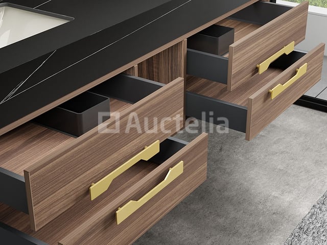 Badkamermeubel 2-persoons - 150 cm - Hout decor met zwarte wasbak - Incl. kranen – foto 4 – kavel bij Auctelia, Tholen