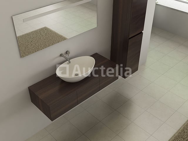 Badkamermeubel BAVENO | 120 cm | Met zijkast | Donker hout decor met witte waskom | Incl. kranen – foto 3 – kavel bij Auctelia, Tholen