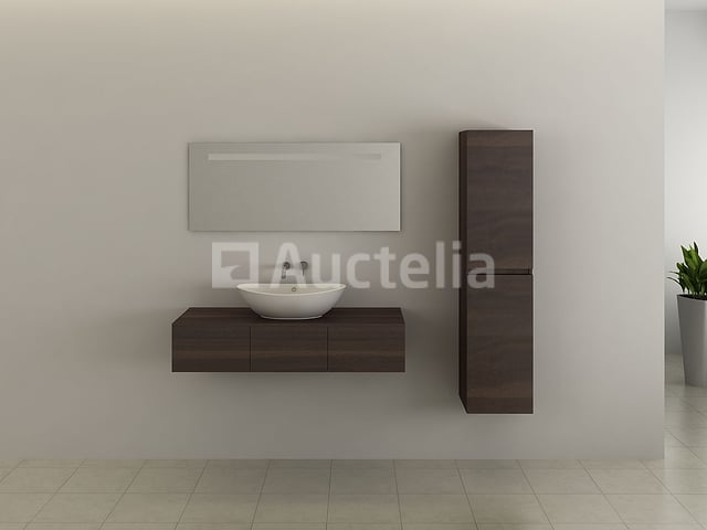 Badkamermeubel BAVENO | 120 cm | Met zijkast | Donker hout decor met witte waskom | Incl. kranen – foto 2 – kavel bij Auctelia, Tholen
