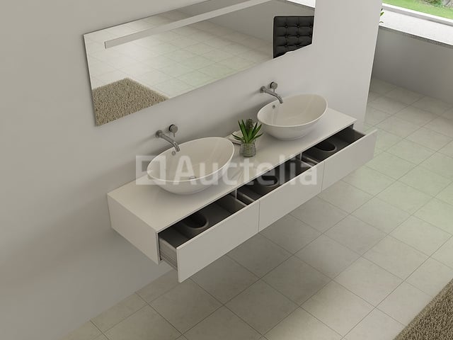 Badkamermeubel BAVENO | 180 cm | Hoogglans wit met 2 witte waskommen | Incl. kranen – foto 3 – kavel bij Auctelia, Tholen