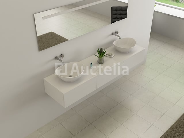 Badkamermeubel BAVENO | 180 cm | Hoogglans wit met 2 witte waskommen | Incl. kranen – foto 2 – kavel bij Auctelia, Tholen