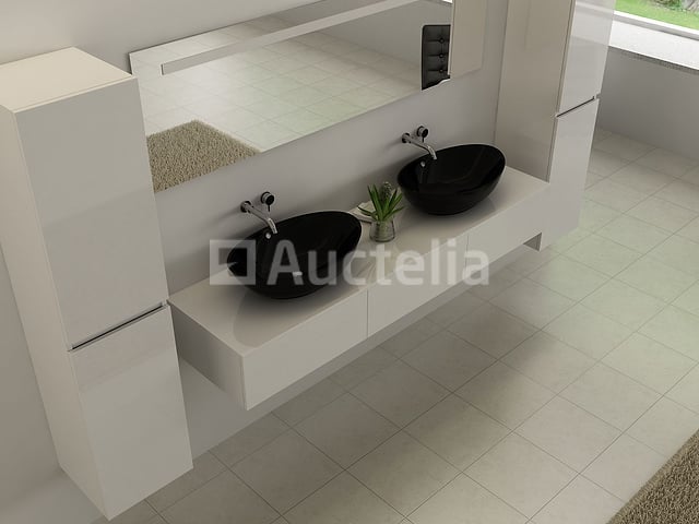 Badkamermeubel BAVENO | 180 cm | Met zijkasten | Hoogglans wit met 2 zwarte waskommen | Incl. kranen – foto 2 – kavel bij Auctelia, Tholen