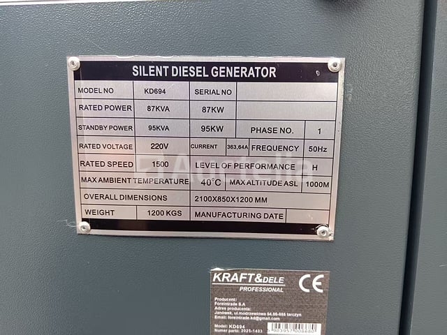 DIESELGENERATOR 87/95kW 220V KRAFT&DELE – foto 6 – kavel bij Auctelia, Aye