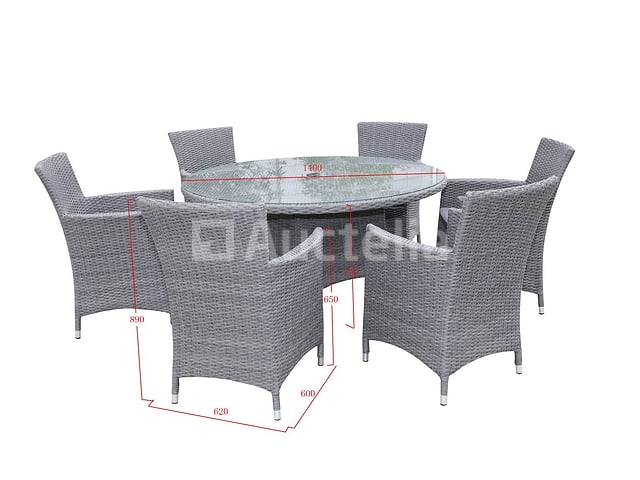 Dining set 7-delig - Grijs wicker met grijze kussens - Glazen tafelblad – foto 3 – kavel bij Auctelia, Tholen
