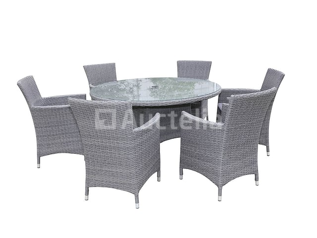 Dining set 7-delig - Grijs wicker met grijze kussens - Glazen tafelblad – foto 2 – kavel bij Auctelia, Tholen