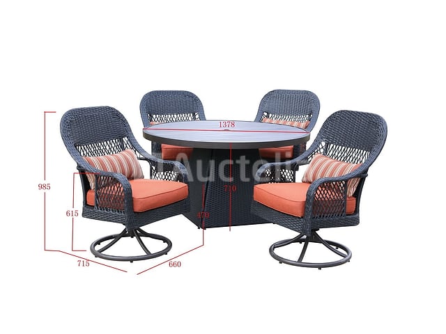 Dining set REDONDA | 5-delig | Wicker | Antraciet wicker + oranje kussens – foto 3 – kavel bij Auctelia, Tholen