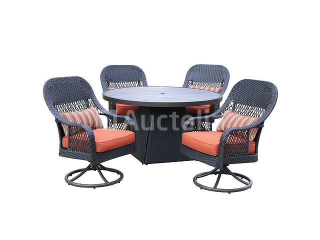 Dining set REDONDA | 5-delig | Wicker | Antraciet wicker + oranje kussens – foto 2 – kavel bij Auctelia, Tholen