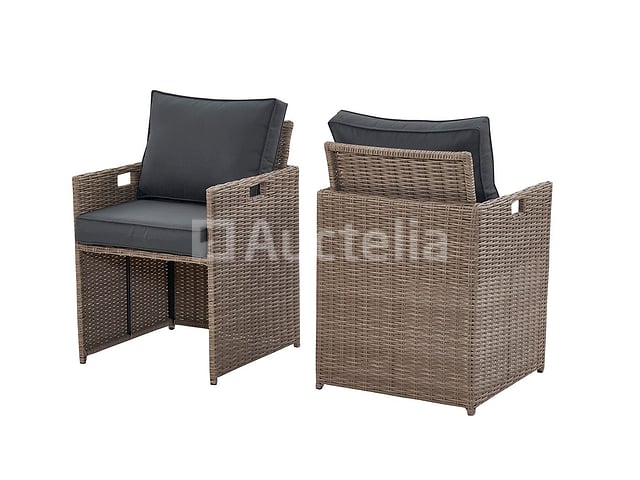 Diningset 11 delig - beige wicker + antraciete kussens - stoelen + eettafel 200x125 cm – foto 9 – kavel bij Auctelia, Tholen